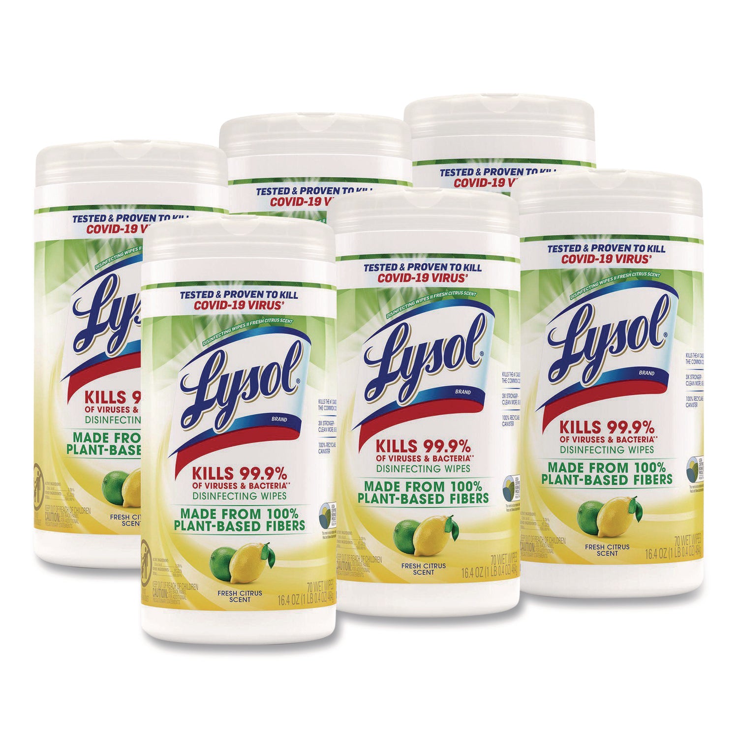 Disinfecting Wipes II Fresh Citrus, 1-Ply, 7 x 7.25, White, 70 Wipes/Canister, 6 Canisters/Carton
