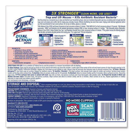 Dual Action Disinfecting Wipes, 1-Ply, 7 x 7.5, Citrus, White/Purple, 75/Canister
