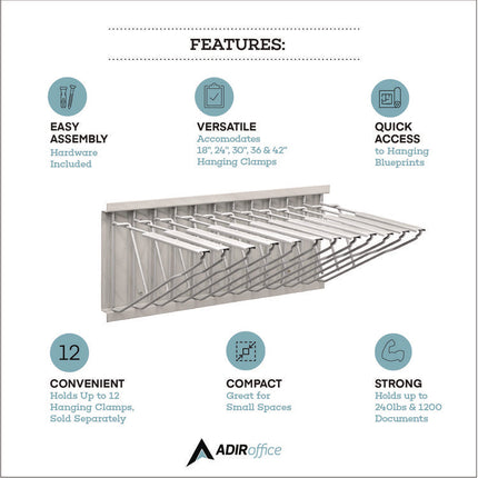 Large File Blueprint Pivot Wall Rack, Assorted Document Sizes Accommodated, 11" x 15.8" x 23.9", Gray