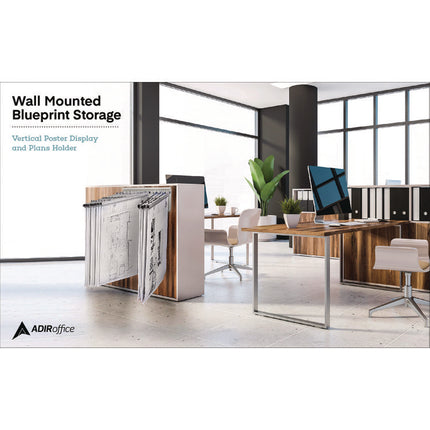 Large File Blueprint Pivot Wall Rack, Assorted Document Sizes Accommodated, 11" x 15.8" x 23.9", Gray