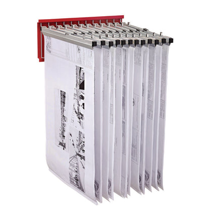 Large File Blueprint Pivot Wall Rack, Assorted Document Sizes Accommodated, 11" x 15.8" x 23.9", Red