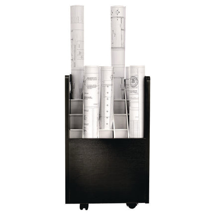20-Slot Mobile Rolling Wood Blueprint Storage Cabinet Roll File Large Document Organizer, 15.25 x 13.25 x 24.75, Black