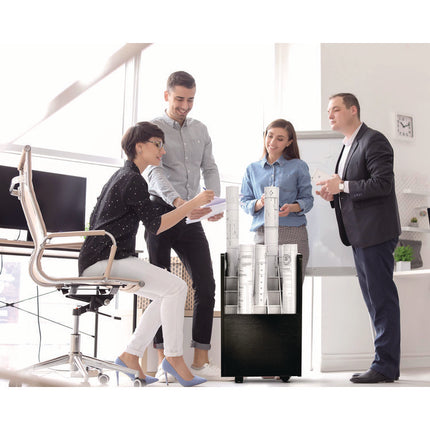 20-Slot Mobile Rolling Wood Blueprint Storage Cabinet Roll File Large Document Organizer, 15.25 x 13.25 x 24.75, Black