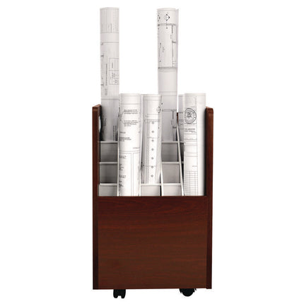 20-Slot Mobile Rolling Wood Blueprint Storage Cabinet Roll File Large Document Organizer, 15.25 x 13.25 x 24.75, Mahogany