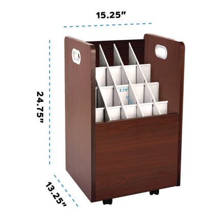 20-Slot Mobile Rolling Wood Blueprint Storage Cabinet Roll File Large Document Organizer, 15.25 x 13.25 x 24.75, Mahogany