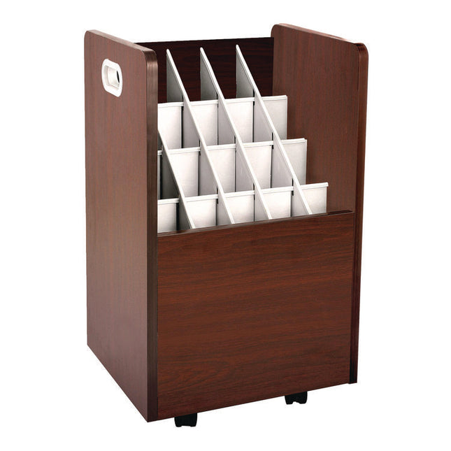 20-Slot Mobile Rolling Wood Blueprint Storage Cabinet Roll File Large Document Organizer, 15.25 x 13.25 x 24.75, Mahogany
