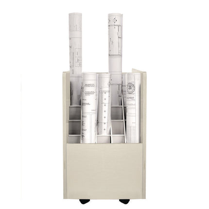 20-Slot Mobile Rolling Wood Blueprint Storage Cabinet Roll File Large Document Organizer, 15.25 x 13.25 x 24.75, White