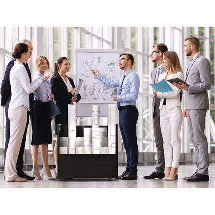 21-Slot Mobile Rolling Wood Blueprint Storage Cabinet Roll File Large Document Organizer, 30 x 15.75 x 28.5, Black