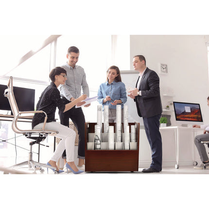 21-Slot Mobile Rolling Wood Blueprint Storage Cabinet Roll File Large Document Organizer, 30 x 15.75 x 28.5, Mahogany