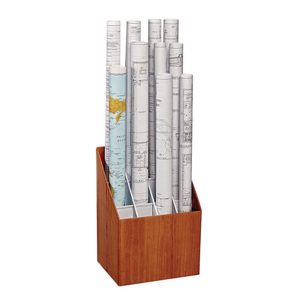 Upright Blueprint Rolled File Corrugated Box, 12 Compartments, 15 x 12 x 22, Oak