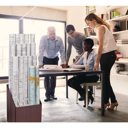 Upright Blueprint Rolled File Corrugated Box, 20 Compartments, 15 x 12 x 22, Walnut