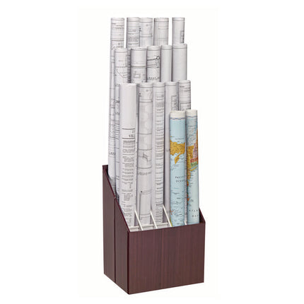 Upright Blueprint Rolled File Corrugated Box, 20 Compartments, 15 x 12 x 22, Walnut