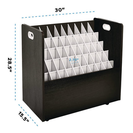 50-Compartment Mobile Wood Blueprint Rolled File Storage Organizer, 50 Compartments, 30 x 15.75 x 28.5, Black
