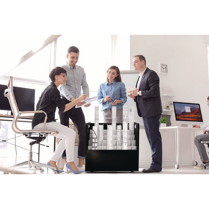 50-Compartment Mobile Wood Blueprint Rolled File Storage Organizer, 50 Compartments, 30 x 15.75 x 28.5, Black