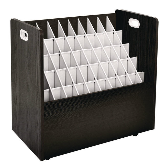 50-Compartment Mobile Wood Blueprint Rolled File Storage Organizer, 50 Compartments, 30 x 15.75 x 28.5, Black