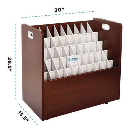 50-Compartment Mobile Wood Blueprint Rolled File Storage Organizer, 50 Compartments, 30 x 15.75 x 28.5, Mahogany