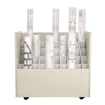 50-Compartment Mobile Wood Blueprint Rolled File Storage Organizer, 50 Compartments, 30 x 15.75 x 28.5, White