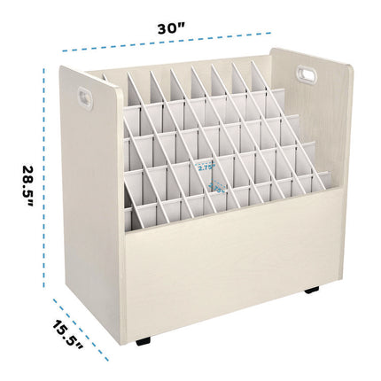 50-Compartment Mobile Wood Blueprint Rolled File Storage Organizer, 50 Compartments, 30 x 15.75 x 28.5, White