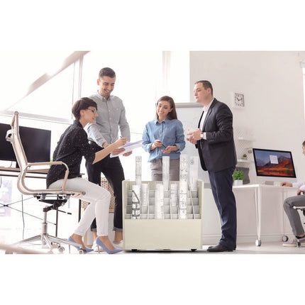 50-Compartment Mobile Wood Blueprint Rolled File Storage Organizer, 50 Compartments, 30 x 15.75 x 28.5, White