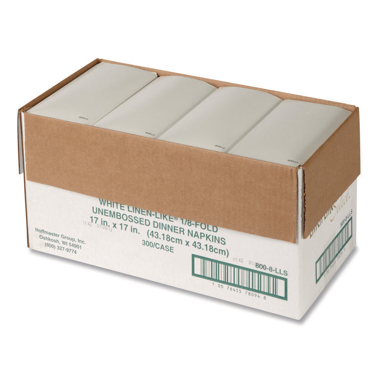 Dinner Napkins, 17 x 17, White, 1/8 Fold, 300/Carton