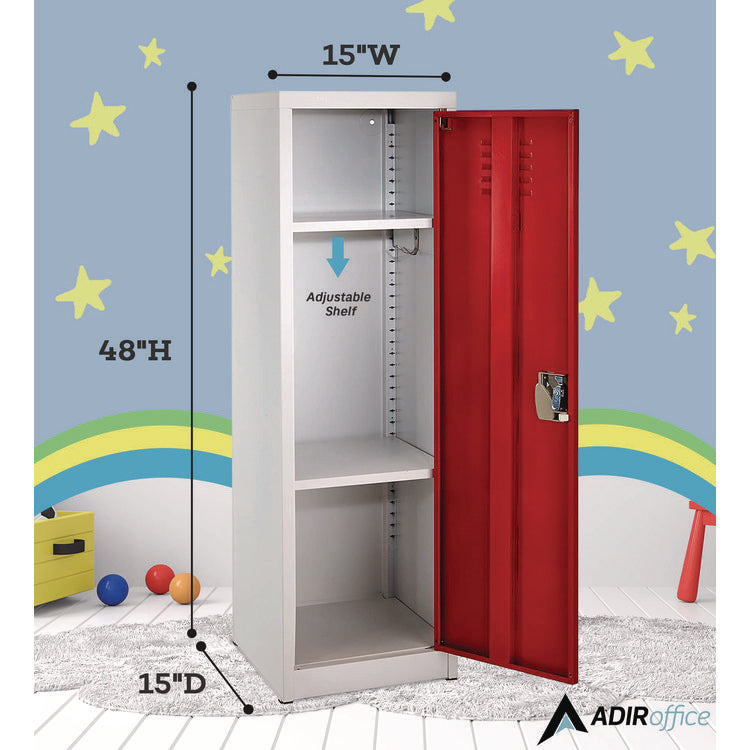 Steel Storage Locker, 1 Compartment, 15 x 15 x 48, Red