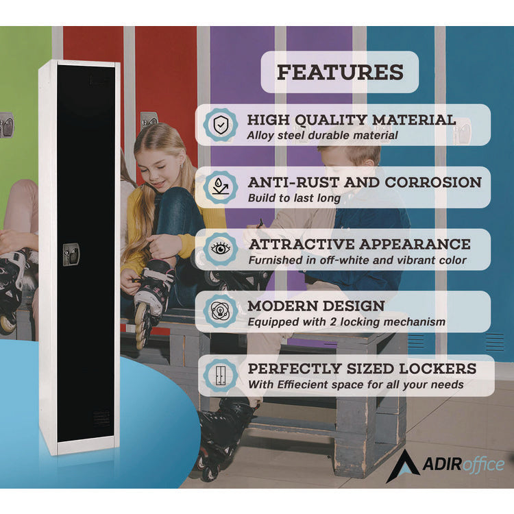 Steel Storage Locker, 1 Compartment, 12 x 12 x 72, Black