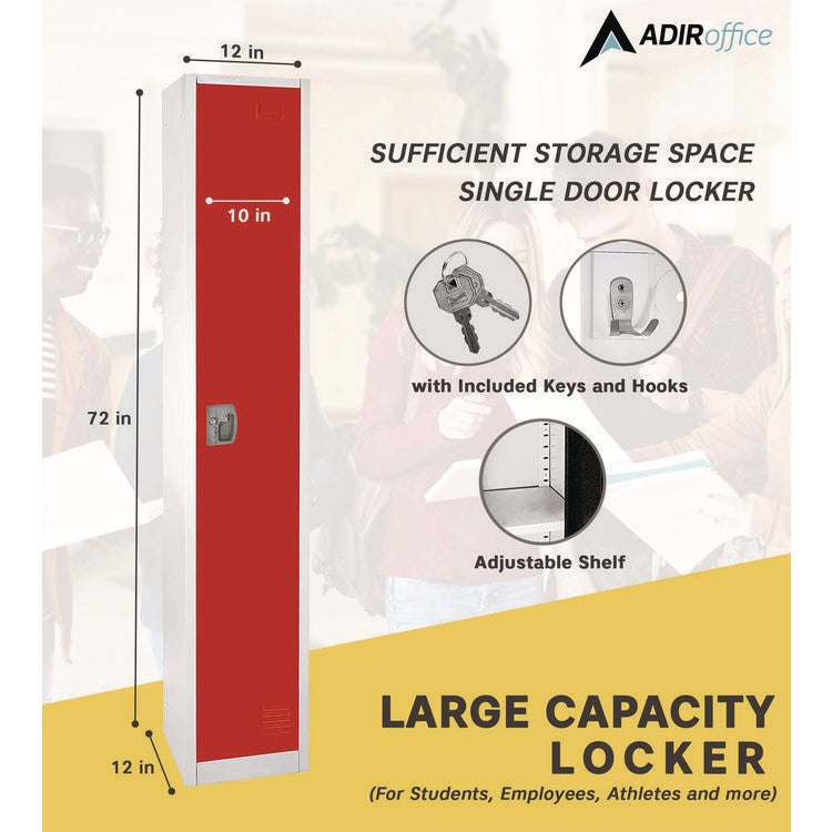 Steel Storage Locker, 1 Compartment, 12 x 12 x 72, Red