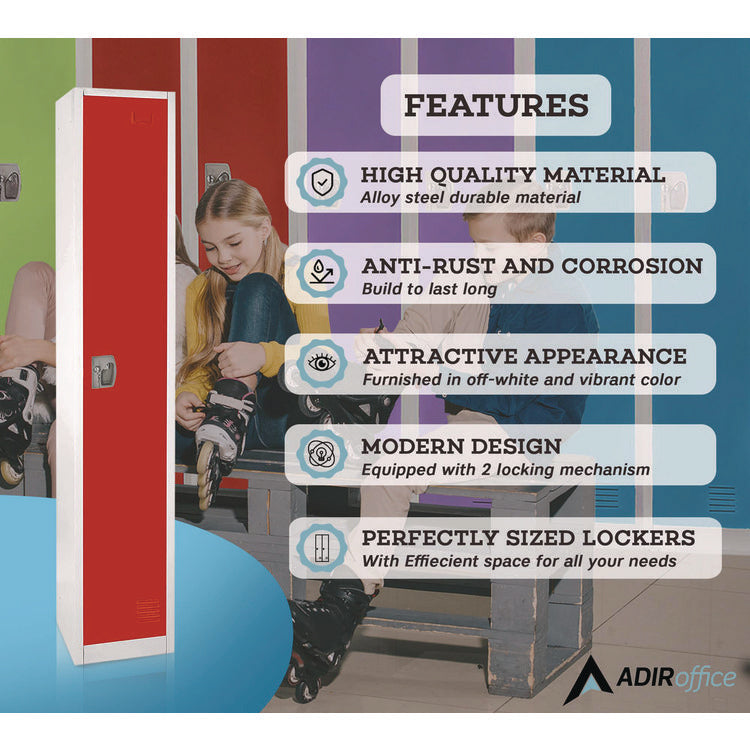 Steel Storage Locker, 1 Compartment, 12 x 12 x 72, Red