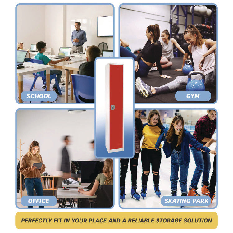 Steel Storage Locker, 1 Compartment, 12 x 12 x 72, Red