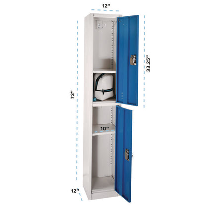Steel Storage Locker, 2 Compartment, 12 x 12 x 72, Blue