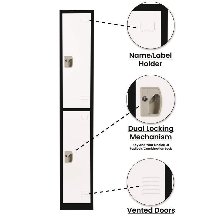 Steel Storage Locker, 2 Compartment, 12 x 12 x 72, Black Body/White Doors