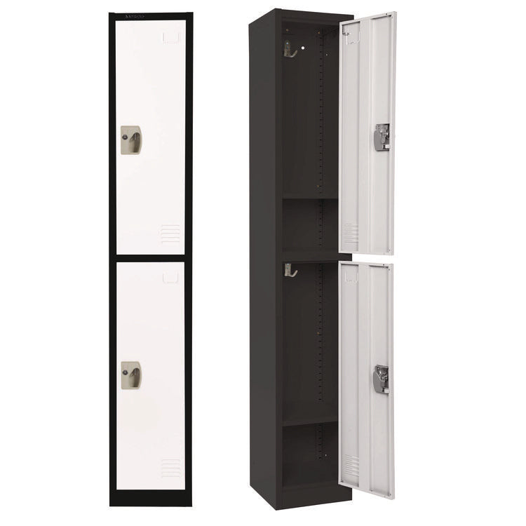 Steel Storage Locker, 2 Compartment, 12 x 12 x 72, Black Body/White Doors