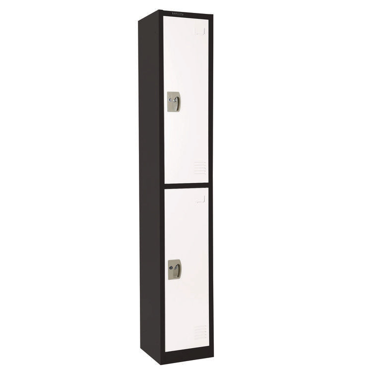 Steel Storage Locker, 2 Compartment, 12 x 12 x 72, Black Body/White Doors