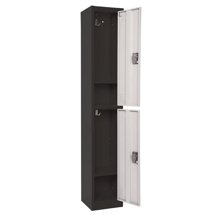 Steel Storage Locker, 2 Compartment, 12 x 12 x 72, Black Body/White Doors