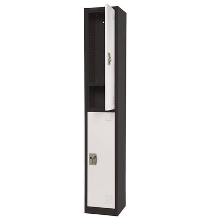 Steel Storage Locker, 2 Compartment, 12 x 12 x 72, Black Body/White Doors