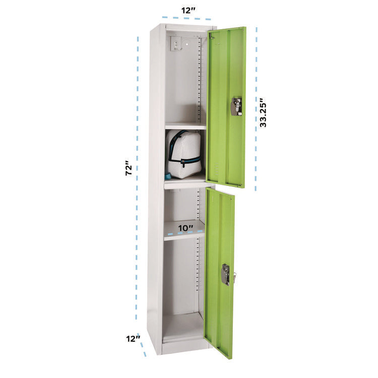 Steel Storage Locker, 2 Compartment, 12 x 12 x 72, Green