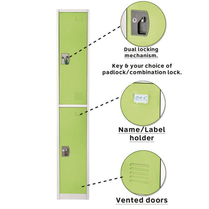 Steel Storage Locker, 2 Compartment, 12 x 12 x 72, Green