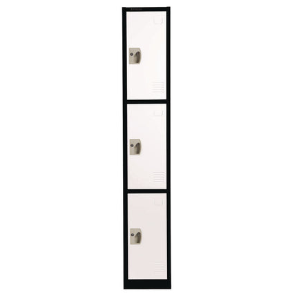 Steel Storage Locker, 3 Compartment, 12 x 12 x 72, Black Body/White Doors