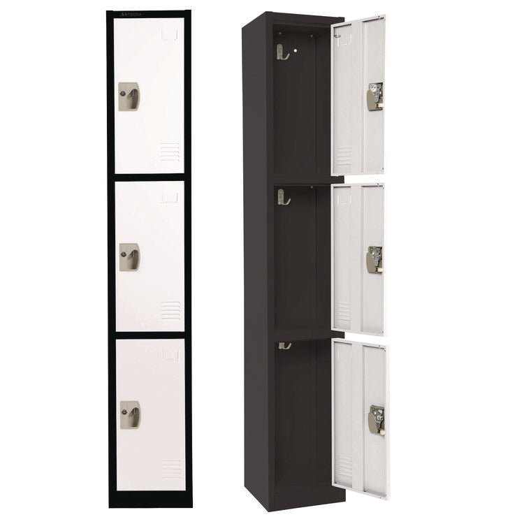 Steel Storage Locker, 3 Compartment, 12 x 12 x 72, Black Body/White Doors
