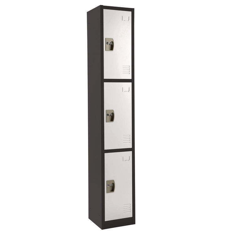 Steel Storage Locker, 3 Compartment, 12 x 12 x 72, Black Body/White Doors
