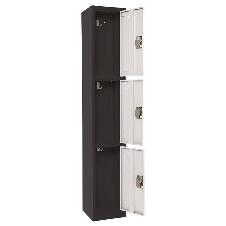 Steel Storage Locker, 3 Compartment, 12 x 12 x 72, Black Body/White Doors