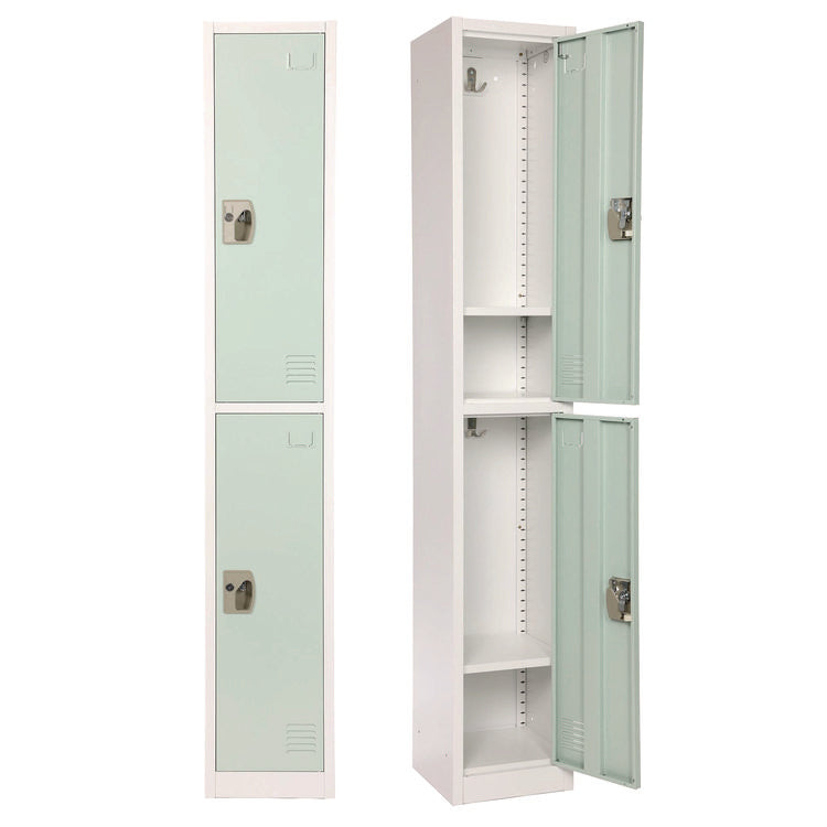 Steel Storage Locker, 2 Compartment, 12 x 12 x 72, Misty Green