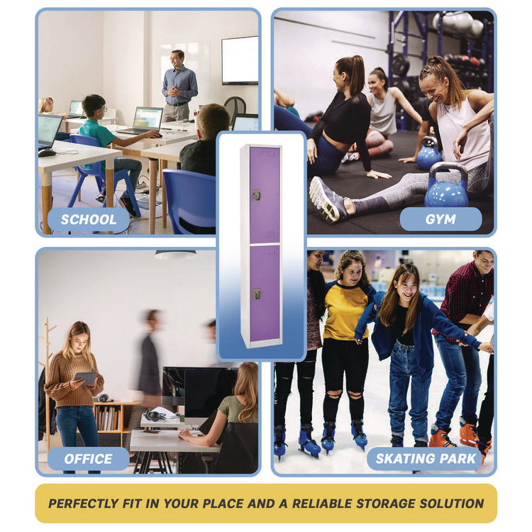 Steel Storage Locker, 2 Compartment, 12 x 12 x 72, Purple