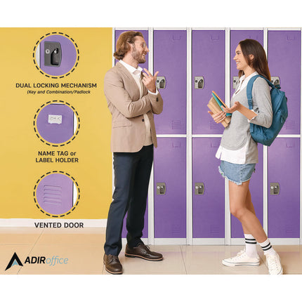 Steel Storage Locker, 2 Compartment, 12 x 12 x 72, Purple