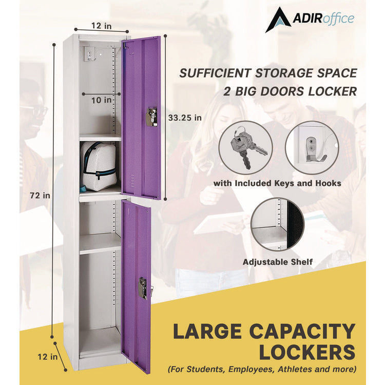Steel Storage Locker, 2 Compartment, 12 x 12 x 72, Purple