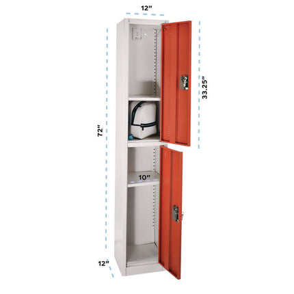 Steel Storage Locker, 2 Compartment, 12 x 12 x 72, Red