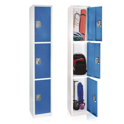 Steel Storage Locker, 3 Compartment, 12 x 12 x 72, Blue