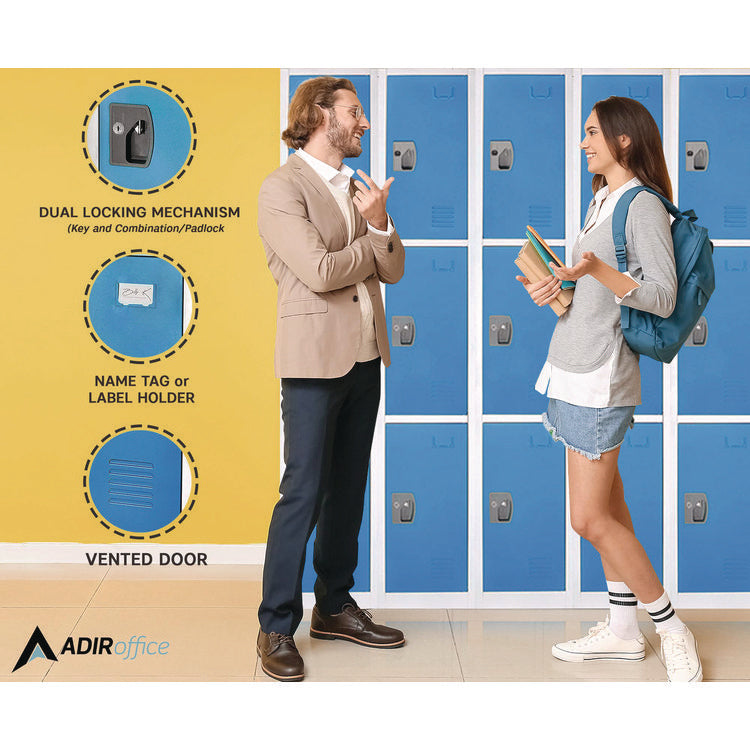 Steel Storage Locker, 3 Compartment, 12 x 12 x 72, Blue