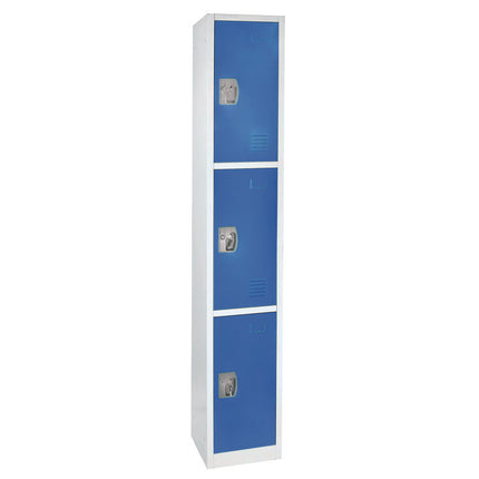 Steel Storage Locker, 3 Compartment, 12 x 12 x 72, Blue