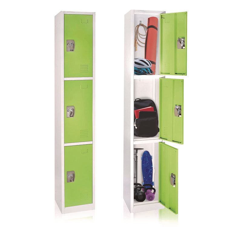 Steel Storage Locker, 3 Compartment, 12 x 12 x 72, Green